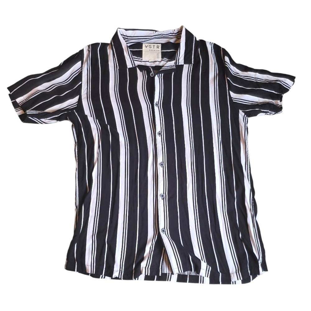 Men's Black and White Striped Men's Shirt Size L - Picture 1 of 4